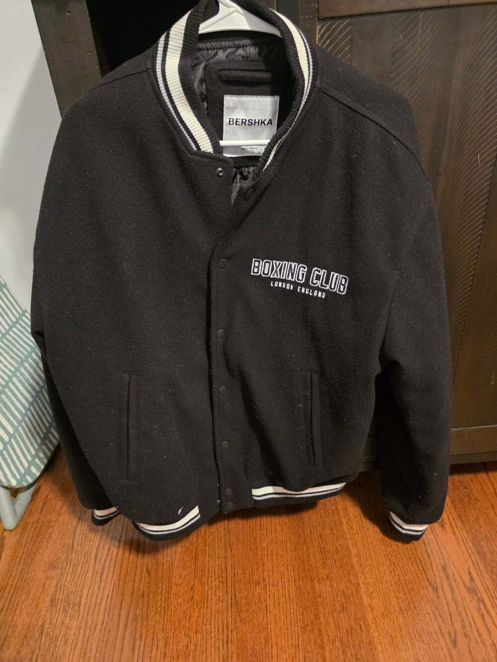 Bershka Boxing Club London England Black Wool Jacket Size 38